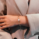 925 Silver Vintage Baroque Pearl Bracelet Thick Chain Bangle