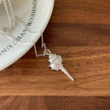 925 Silver Vintage Conch Necklace Pendant Beach Shell Jewelry