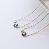 925 Silver Vintage Crescent Abalone Shell Clavicle Chain Necklace