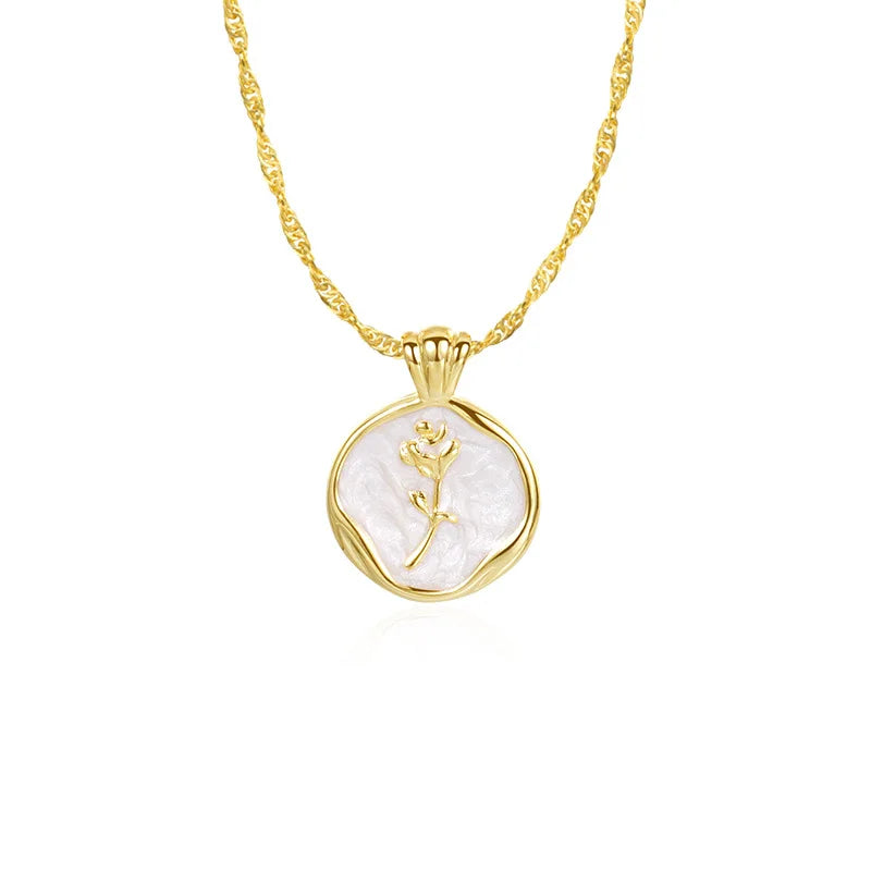 925 Silver Vintage Drop Glaze Rose Necklace Light Tulip Clavicle Chain