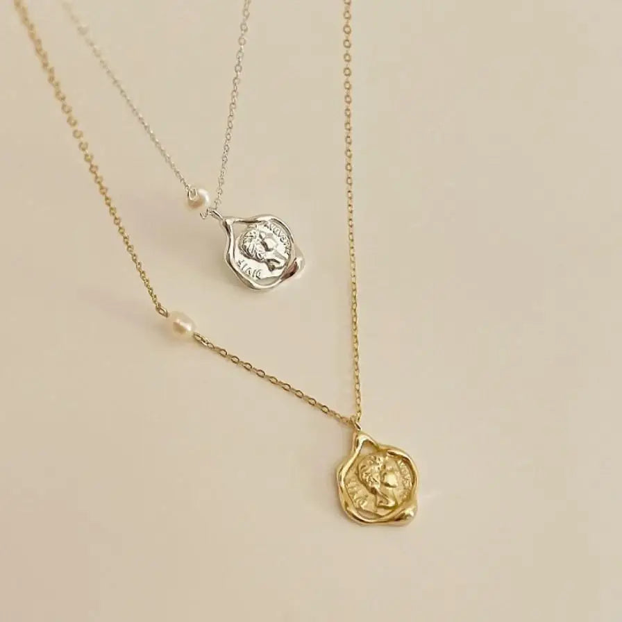 925 Vintage Silver Necklace Portrait Collarbone Chain Pendant Jewelry