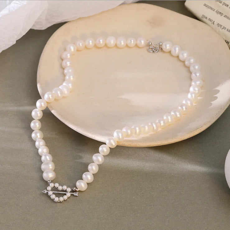 925 Silver Love Pearl Necklace Cupid's Arrow Pendant