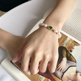 925 Silver Vintage Green Crystal Pearl Bracelet Baroque Bangle