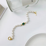 925 Silver Vintage Green Crystal Pearl Bracelet Baroque Bangle