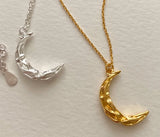 925 Silver Vintage Pleated Ripple Moon Necklace Pendant