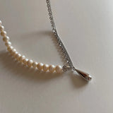 925 Silver Water Drop Freshwater Pearl Choker Necklace