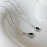 925 Silver Green CZ Zircon Clavicle Chain Necklace Pendant