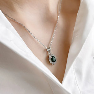 925 Silver Green CZ Zircon Clavicle Chain Necklace Pendant