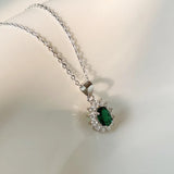 925 Silver Green CZ Zircon Clavicle Chain Necklace Pendant