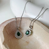 925 Silver Green CZ Zircon Clavicle Chain Necklace Pendant