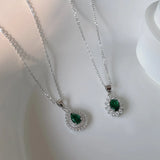 925 Silver Green CZ Zircon Clavicle Chain Necklace Pendant