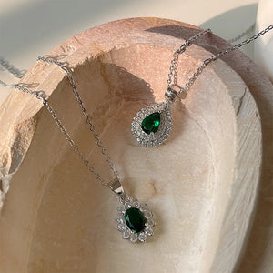 925 Silver Green CZ Zircon Clavicle Chain Necklace Pendant