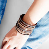 Boho Wide Leather Bracelet Bangle with Crystals