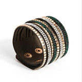 Boho Wide Leather Bracelet Bangle with Crystals