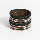 Boho Wide Leather Bracelet Bangle with Crystals