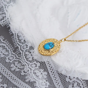 Boho Ethnic Oval Necklace Pendant Natural Stone Chain Jewelry