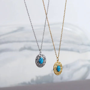 Boho Ethnic Oval Necklace Pendant Natural Stone Chain Jewelry