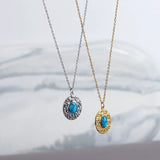 Boho Ethnic Oval Necklace Pendant Natural Stone Chain Jewelry