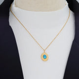 Boho Ethnic Oval Necklace Pendant Natural Stone Chain Jewelry