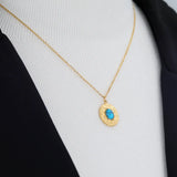 Boho Ethnic Oval Necklace Pendant Natural Stone Chain Jewelry