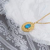Boho Ethnic Oval Necklace Pendant Natural Stone Chain Jewelry