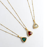 Birthstone Crystal Necklace Pendant Red Green Crystal Stone Triangle Necklace