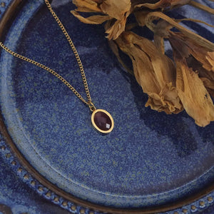 Geometric Amethyst Oval Pendant Necklace