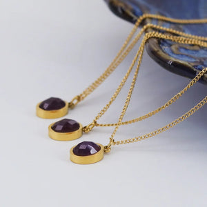 Geometric Amethyst Oval Pendant Necklace