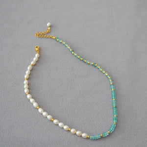 Natural Stone Lake Beaded Necklace Bracelet Set Freshwater Pearl