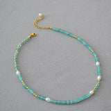 Natural Stone Lake Beaded Necklace Bracelet Set Freshwater Pearl