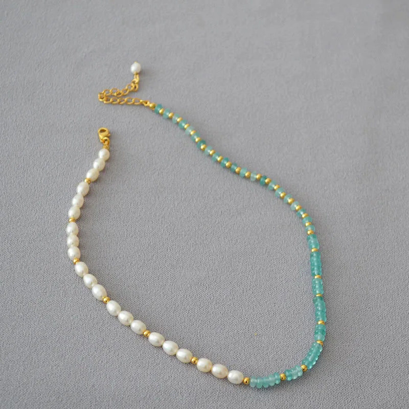 Natural Stone Lake Beaded Necklace Bracelet Set Freshwater Pearl