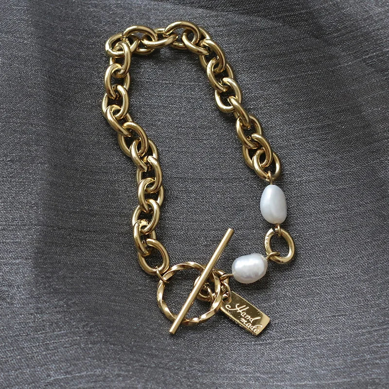 Freshwater Pearl Bracelet Twist OT Buckle Thick Chain Bracelet