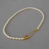 Freshwater Rice Pearl Pin Lock Clavicle Chain Necklace