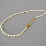 Freshwater Rice Pearl Pin Lock Clavicle Chain Necklace