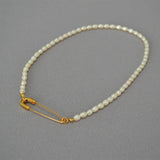 Freshwater Rice Pearl Pin Lock Clavicle Chain Necklace