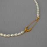 Freshwater Rice Pearl Pin Lock Clavicle Chain Necklace
