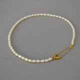 Freshwater Rice Pearl Pin Lock Clavicle Chain Necklace
