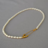 Freshwater Rice Pearl Pin Lock Clavicle Chain Necklace