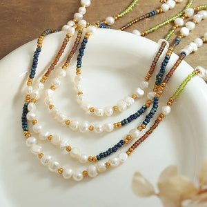 Bohemian Freshwater Pearl Stone Glass Necklace