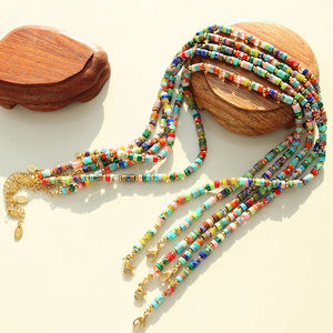 Minimalist Natural Stone Colorful Beaded Necklace Ethnic Choker Jewelry