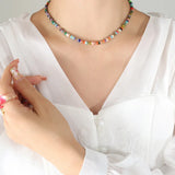 Minimalist Natural Stone Colorful Beaded Necklace Ethnic Choker Jewelry