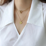 Vintage Multilayer Coin OT Buckle Clavicle Chain Necklace Pendants