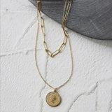 Vintage Multilayer Coin OT Buckle Clavicle Chain Necklace Pendants