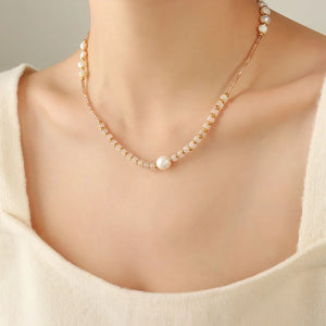 Stone Glass Bead Pearl Patchwork Beaded Necklace