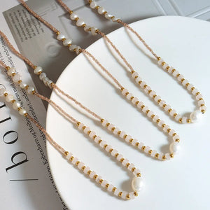Stone Glass Bead Pearl Patchwork Beaded Necklace