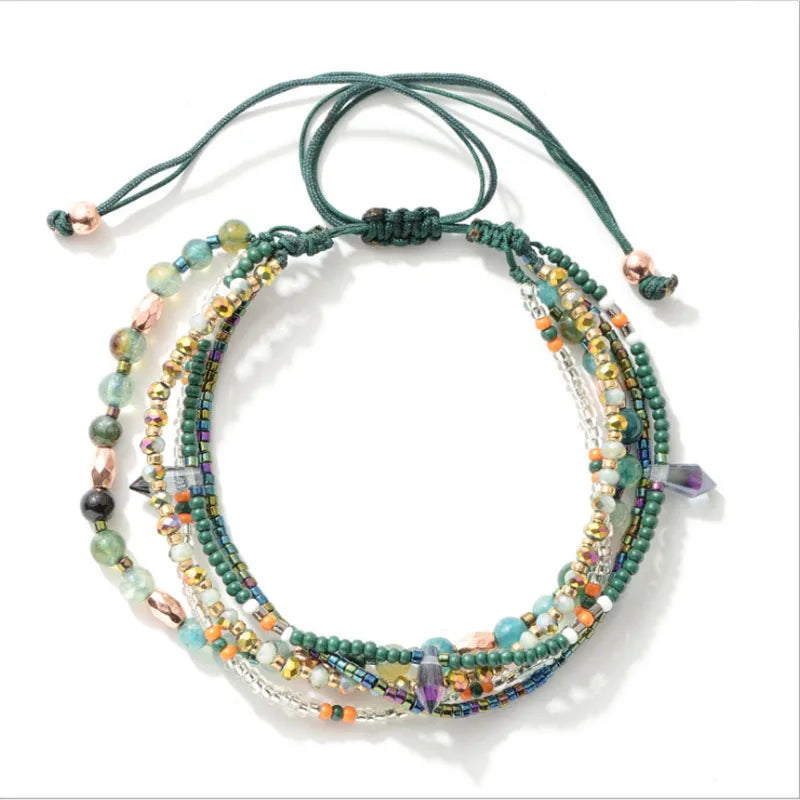 Bling Crystal Beads Braided Bracelet Multilayered Bangle Pulseras