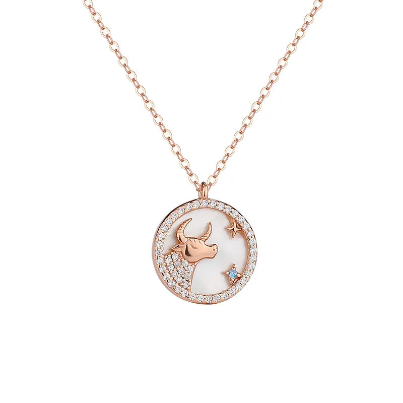 S925 Constellation Pendant Necklace, Zodiac Light Clavicle Shell Jewelry