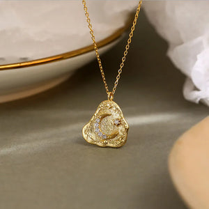 S925 Sterling Silver CZ Zircon Moon Necklace Pendant for Women