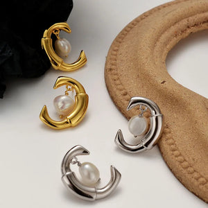 Sterling Silver Baroque Pearl Stud & Hoop Earrings Set