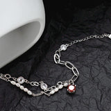 S925 Silver Red Crystal & Baroque Pearl Bracelet